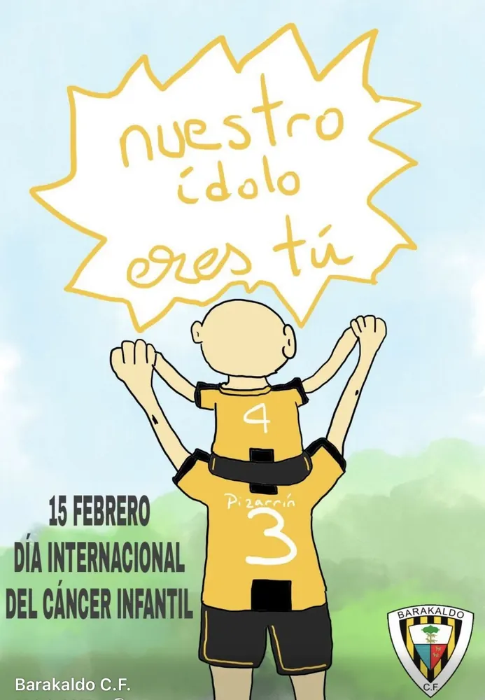 Ilustración de Pizarrín para el Barakaldo C.F. con motivo del Día Internacional del Cáncer Infantil.